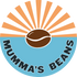 Logo of 'Mumma's Beans' with a coffee bean and sun rays on a blue background