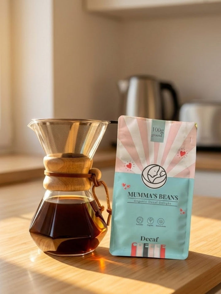 Organic Decaf with pour over coffee maker by Mumma&