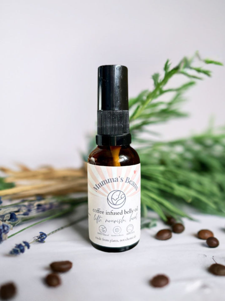 stretchmark reducing belly oil with cypress, lavender and coffee